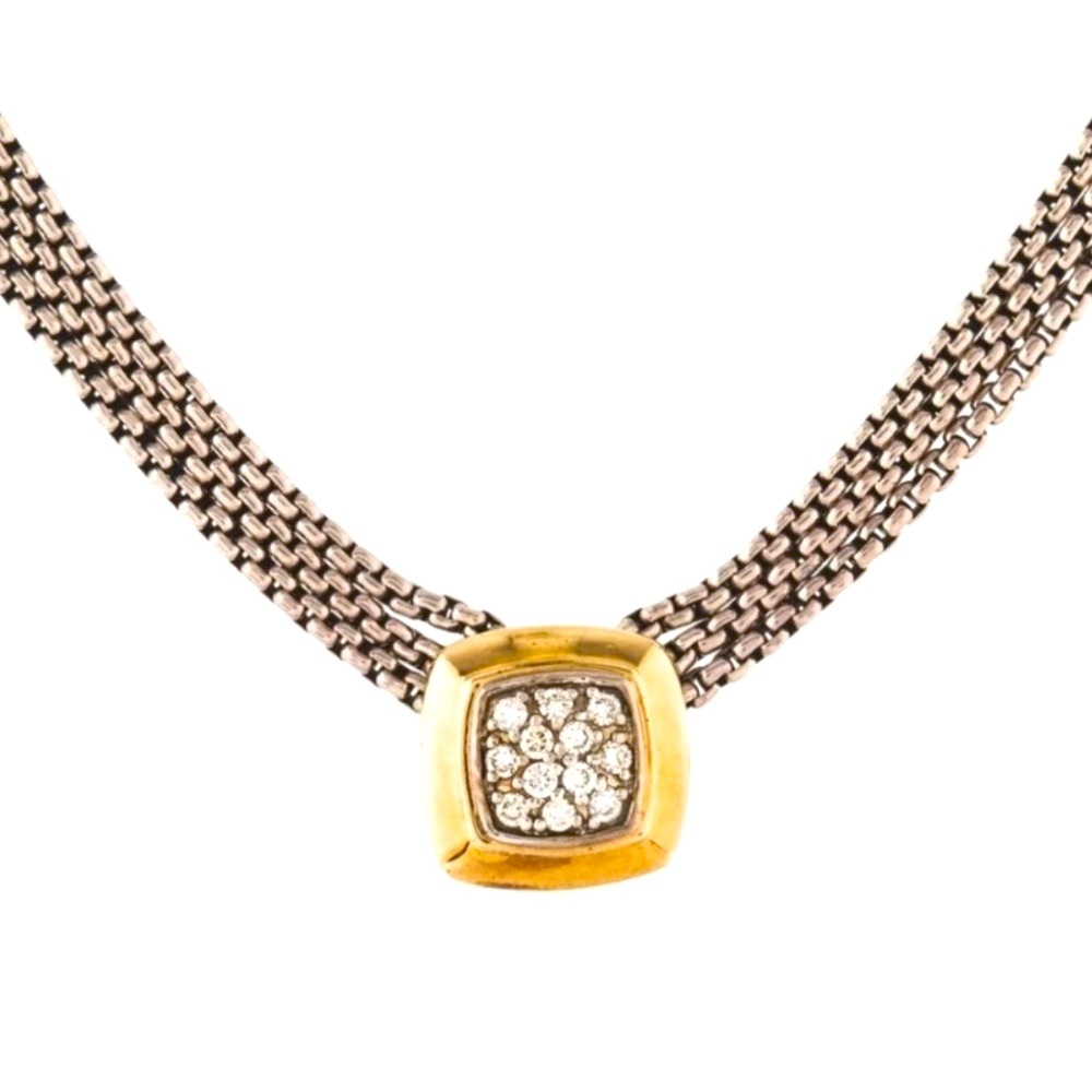 David Yurman Silver & 18k Gold Albion Diamond Multiple Strand Pendant Necklace